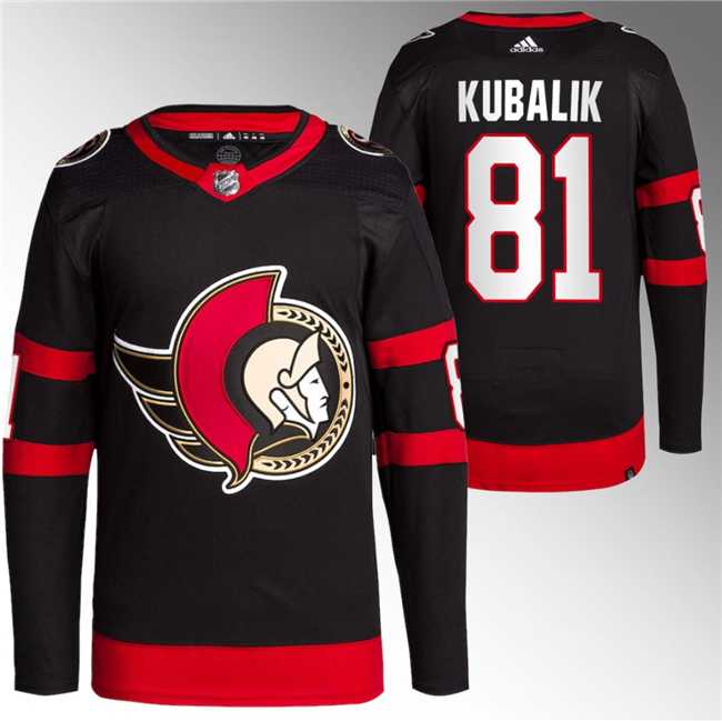 Men%27s Ottawa Senators #81 Dominik Kubalik Black Premier Breakaway Stitched Jersey